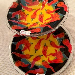 Peggy Karr fused glass Red Hot Chili Pepper Bowl Set